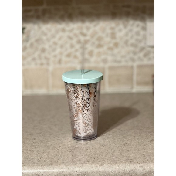 STARBUCKS 2018 Clear Acrylic Tumbler  W/Gold Siren 16oz W/Straw - RARE - Picture 7 of 9